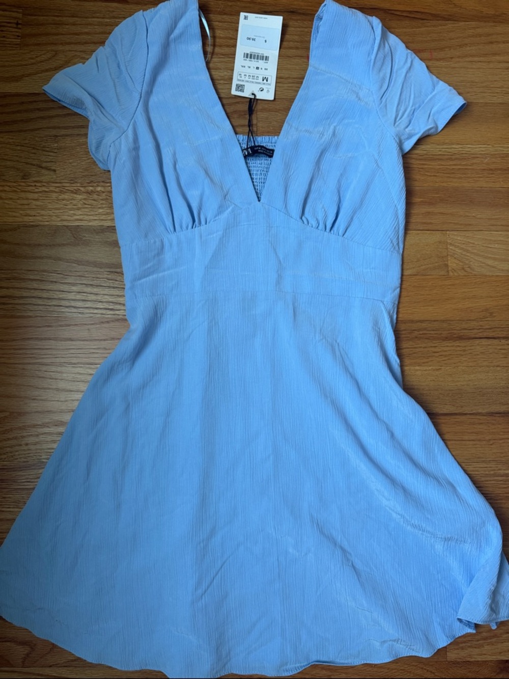 Zara Light Blue V-Neck Mini Dress. Size medium.